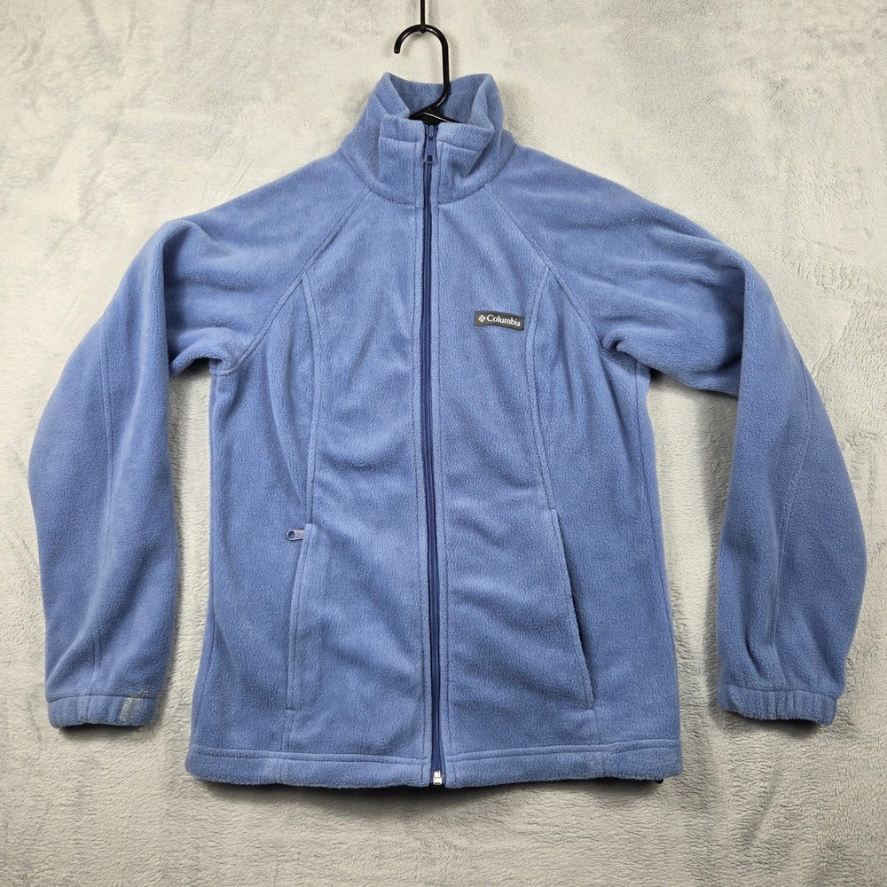 Columbia Fleece Jacket Womens S Blue Good Full Zip Mock Neck Raglan Sleeve